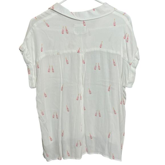 Rails Whitney Champagne Bottle Print Button Up Blouse White - L - Picture 2 of 9